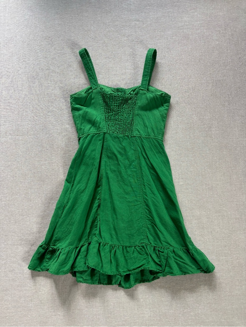 Zara Emerald Green Linen Button-Front Ruffle Mini Dress in XS - Picture 6 of 12